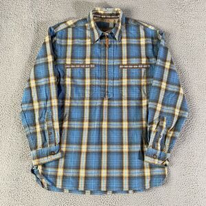 Territory Ahead Shirt Mens Medium Blue Plaid Flannel 1/4 Zip Aztec Southwestern